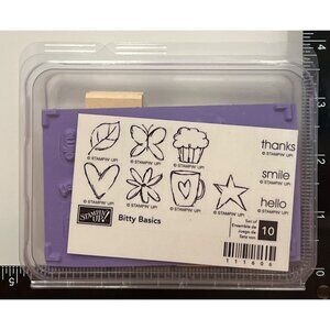 STAMPIN' UP! 111606 BITTY BASICS Wood Rubber Stamp set of 10 THANKS SMILE HELLO